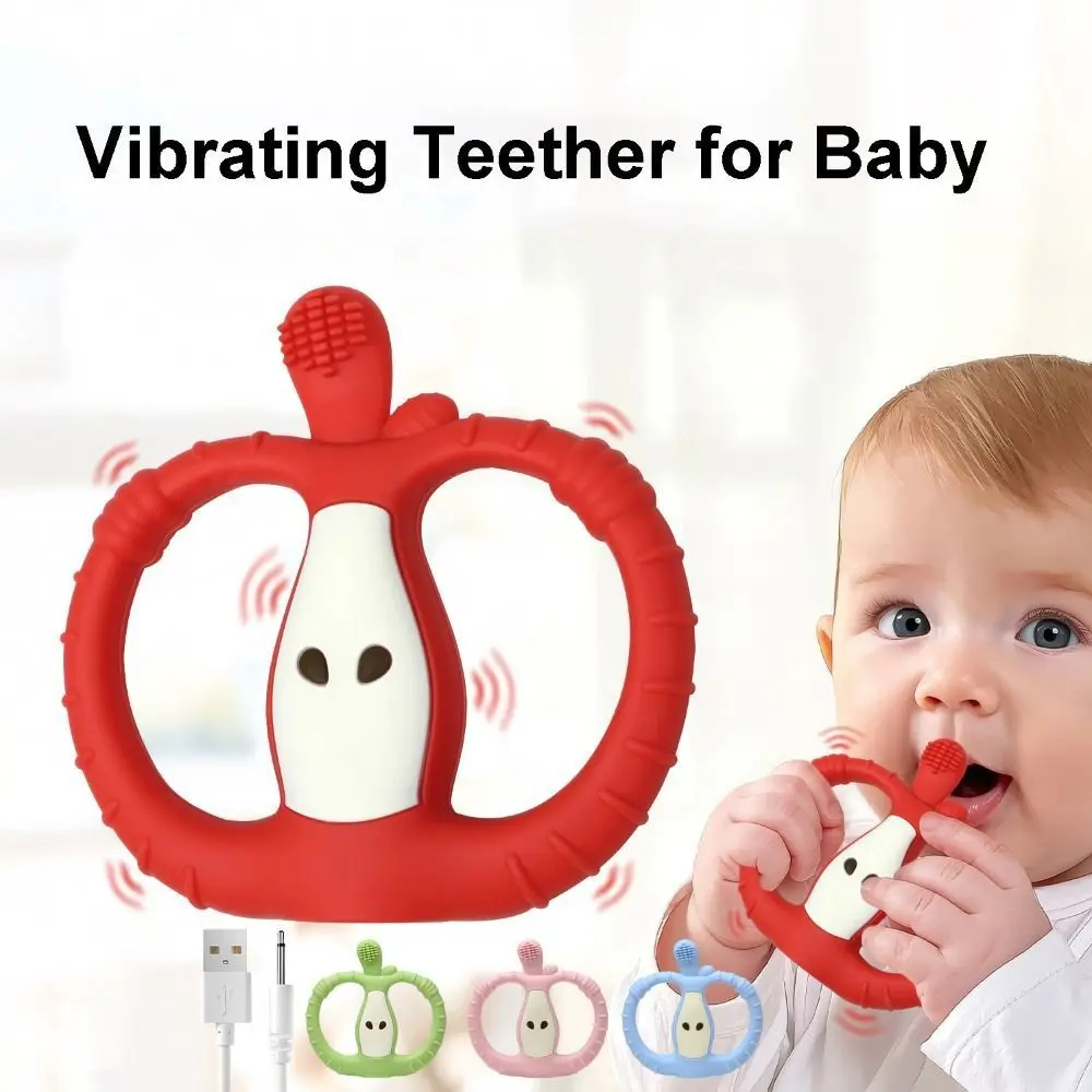Vibrating Teether for Baby with Remote Control Food Grade Silicone Chewy Sensory Toy 10-Speed Vibration Modes Baby Teether Toy