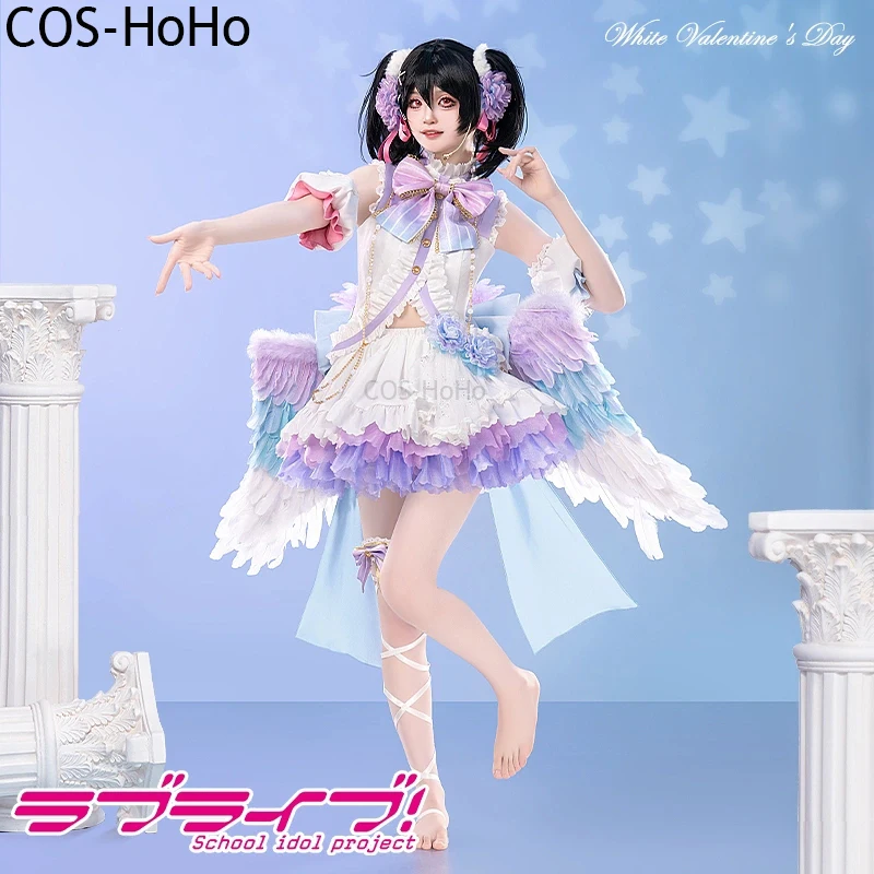 COS-HoHo Anime Lovelive! Yazawa Niko White Valentine's Day Angel Game Suit Gorgeous Lovely Dress Uniform Cosplay Costume Women