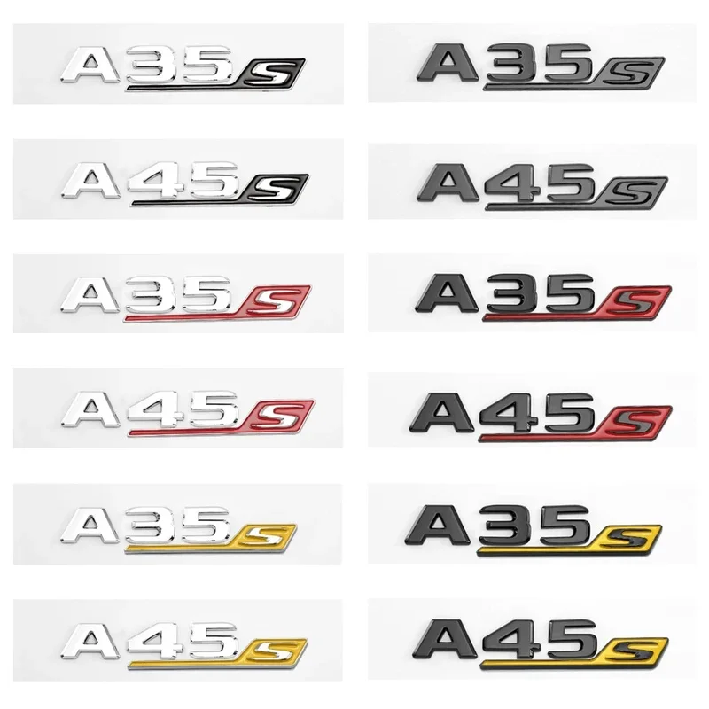 ABS Chrome Black Logo A35S A45S Emblem Letters Badge Car Trunk Letters Sticker For Mercedes Benz A45S AMG W176 W177 Accessories​