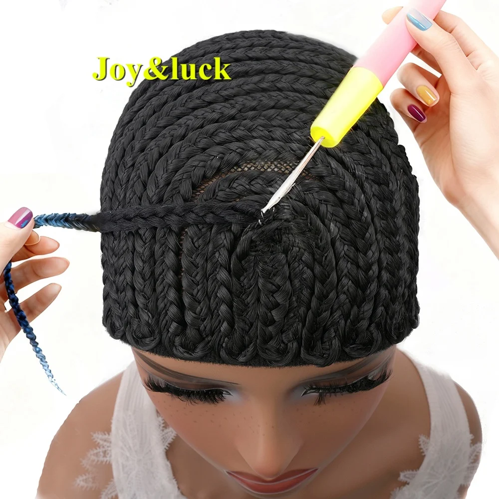 قبعة سوداء مضفرة سهلة الكروشيه ذيل حصان المجدل مرونة عالية تنفس الضفائر الداخلية شبكة كورنو جديلة غطاء شعر مستعار
