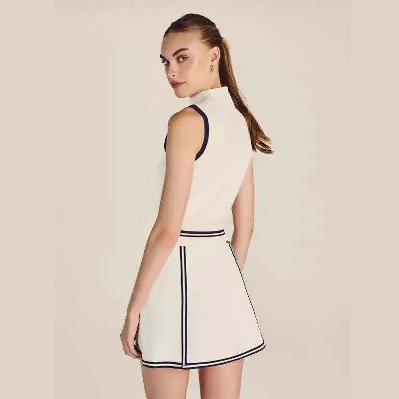 2026 Ladies Knit Mock Neck Golf Vest Slim Fit Quick Dry Sports Skirt Women Active Set