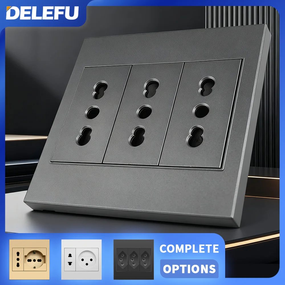 DELEFU White Black Grey Gold PC Panel 3*3 Italian Brazil Isreal US Standard Wall Socket