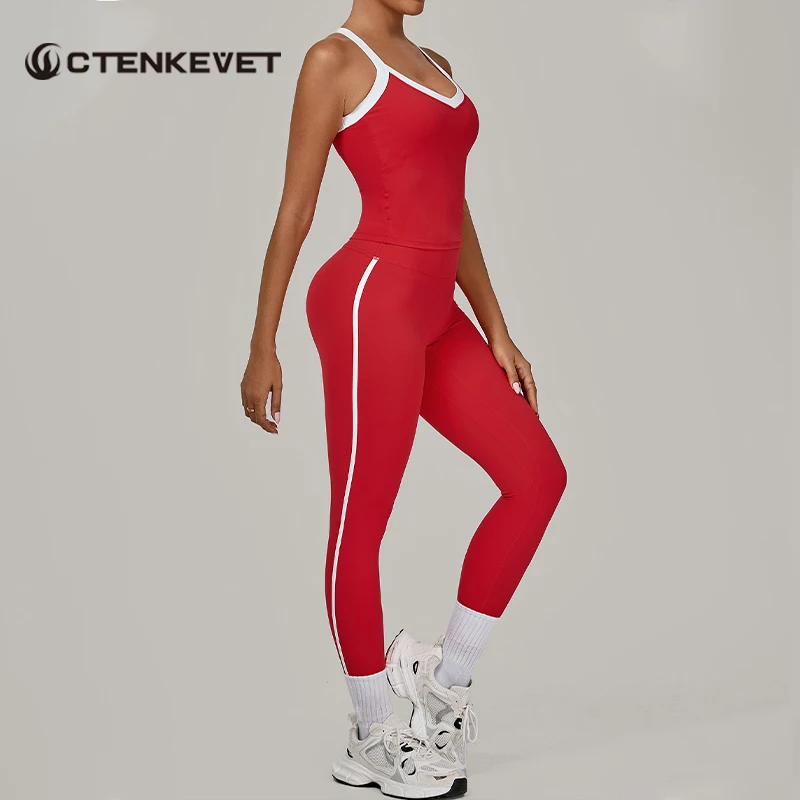 

Ctenkevet 2Pcs Women Sports Set Quick-Dry Vest Yoga Clothes Female Gym Shockproof Sports Top Suits Pants Sport Outfit For Woman