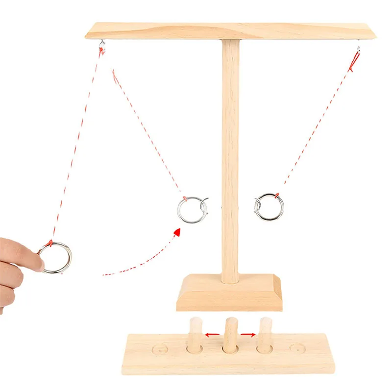 나무 링 토스 게임 테이블 토스 후크 페룰 핸드 헬드 나무 보드 게임, 어린이 성인 홈 파티 바