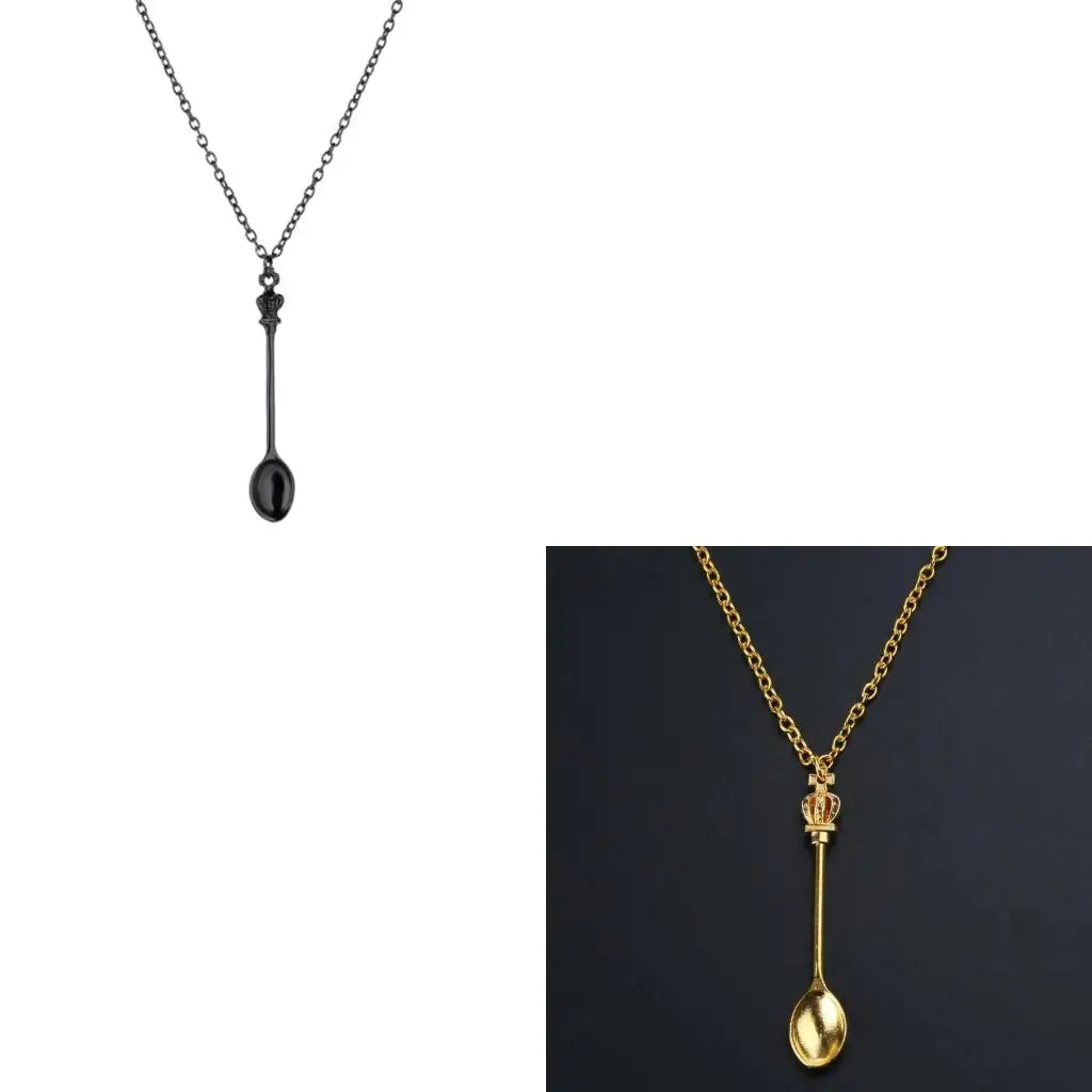  4 Colors Mini Crowns Teaspoon  Spoon Pendant Necklace Crowns Spoon Necklace Movie Inspired Jewelry for Women Girls