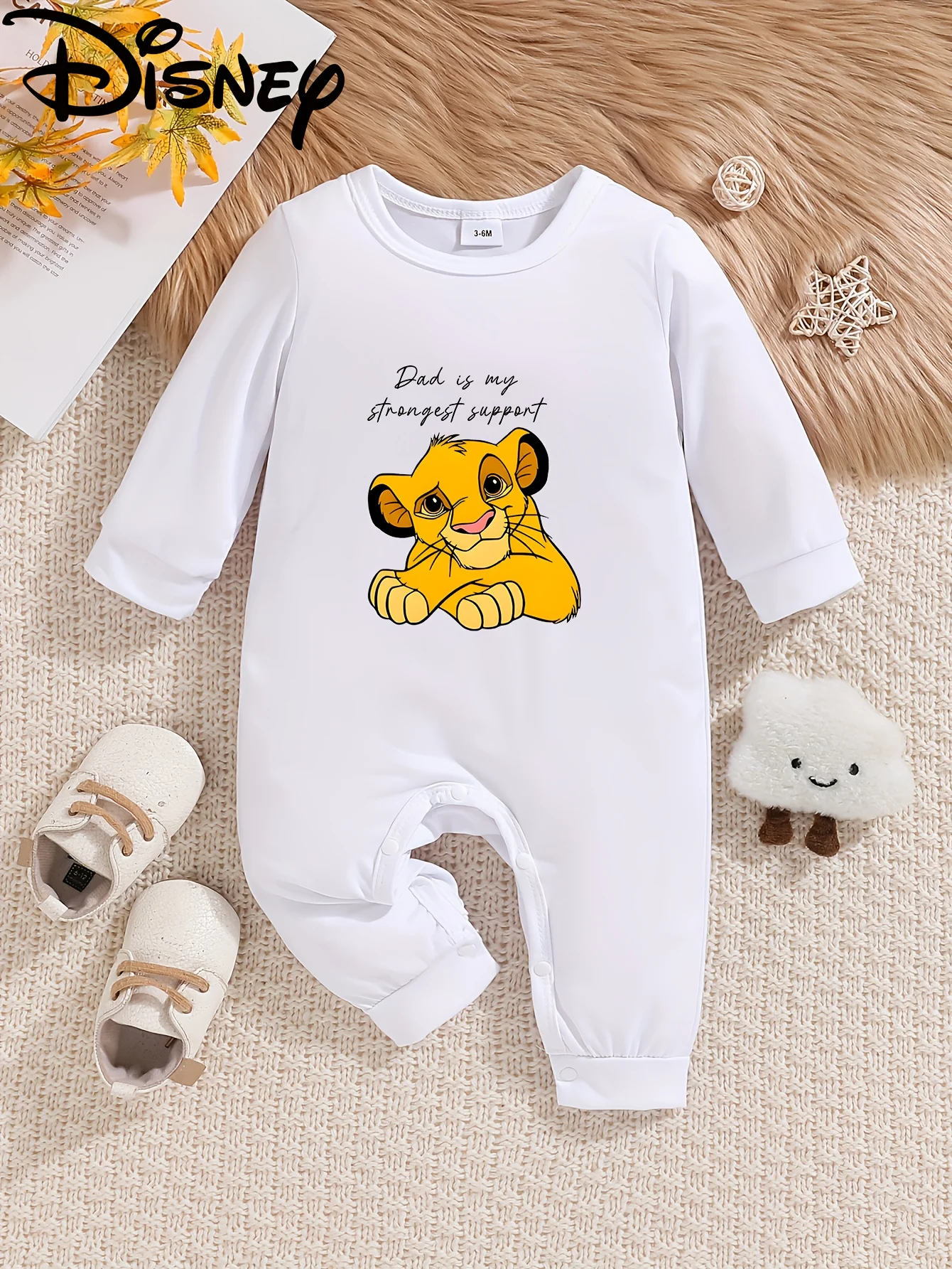 

【Осанторизованный】Детский комбинезон Disney the Lion King Simba — «Dad Is My Strongest Supporter», милый комбинезон с длинными рукавами, подходит для мальчиков и девочек, идеальный подарок для папы, идеально подходит для активного отдыха, можно стирать в 