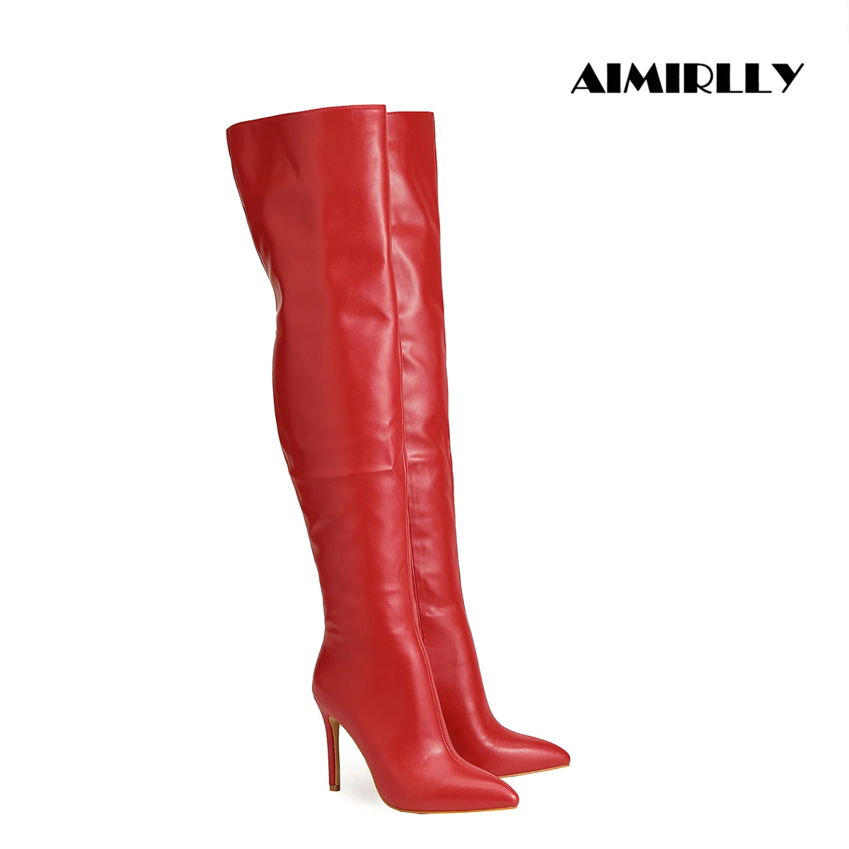 

Fashion Women's Over the Knee Boots Pointed Toe High Heels Shoes Winter Long Boots Black & Red Full Zipper