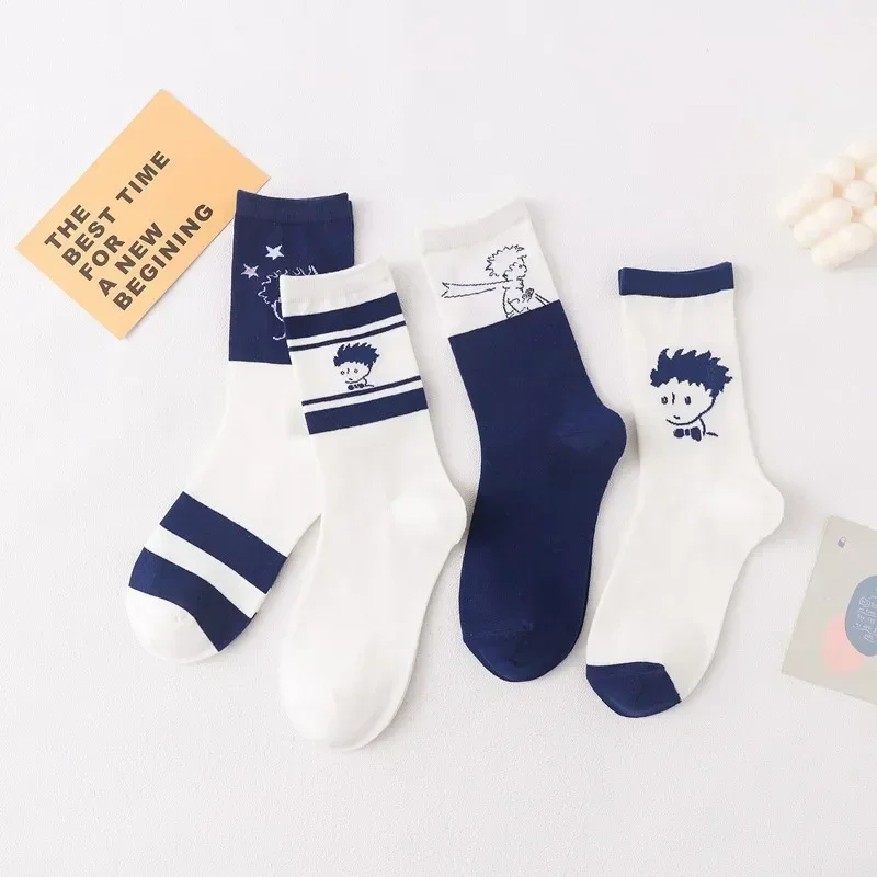 Women Cartoon Socks Little Prince Blue Stockings Students Autumn Winter Harajuku Lovely Sweet Japanese Comfort Soft Calcetines