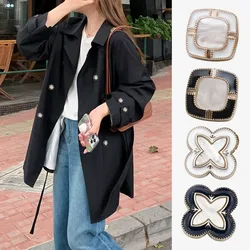 10 Pieces Set of Fashion Black and White Clover Shape Square Metal Buttons, Coat Suit Jacket Shirt Buttons, Sewing Accessories
