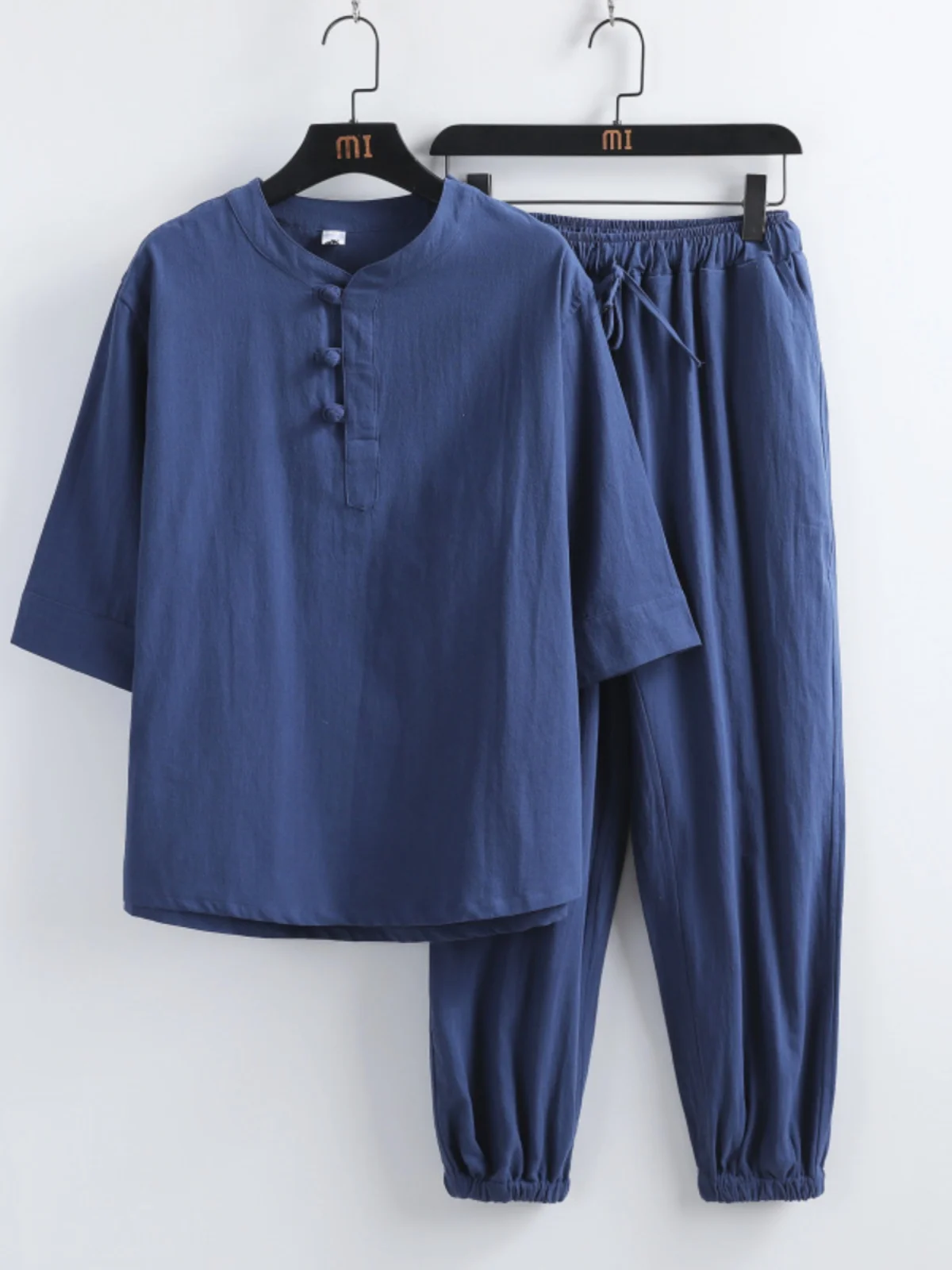 

White Cotton Linen Buddhist Layman's Clothing Set for Meditation Zen Sle Men's Summer Casual Sportswear Long Pants T-irt