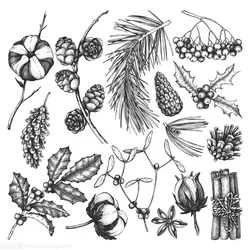 New 2025 Make Christmas Leaf Pine Cone Cotton Holly Scrapbooking Paper Background Stamps Frame Card Craft No Cutting Die