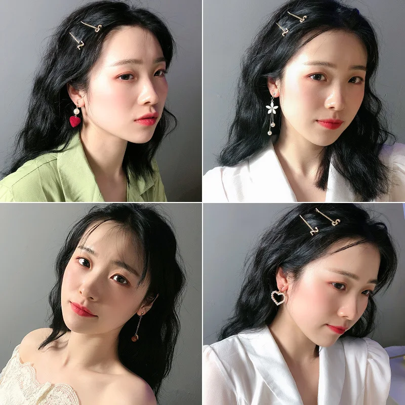 Korean Style Clip on Earrings No Pierced Earrings Women's Party Birthday Fashion Flower Heart Cute Cuff Earrings Ear Clip Gift