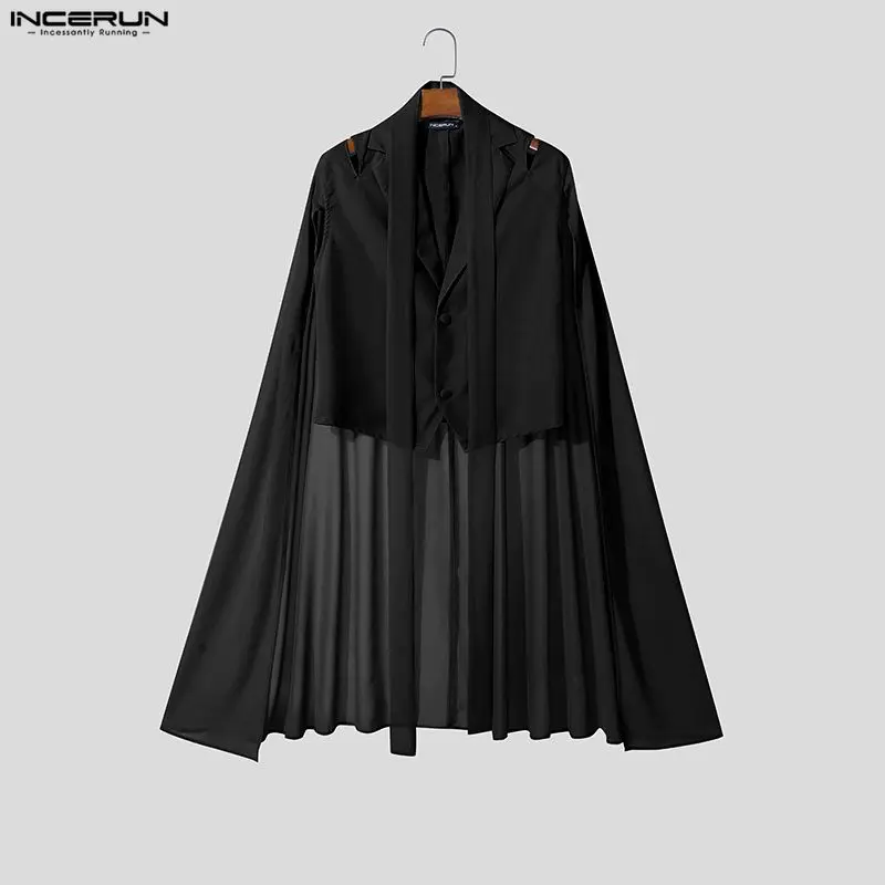 

Мужской нестандартный блейзер INCERUN с сетчатыми вставками и прозрачными лацканами, костюм для мужчин, уличная мода 2026, повседневный блейзер, мужской плащ-накидка