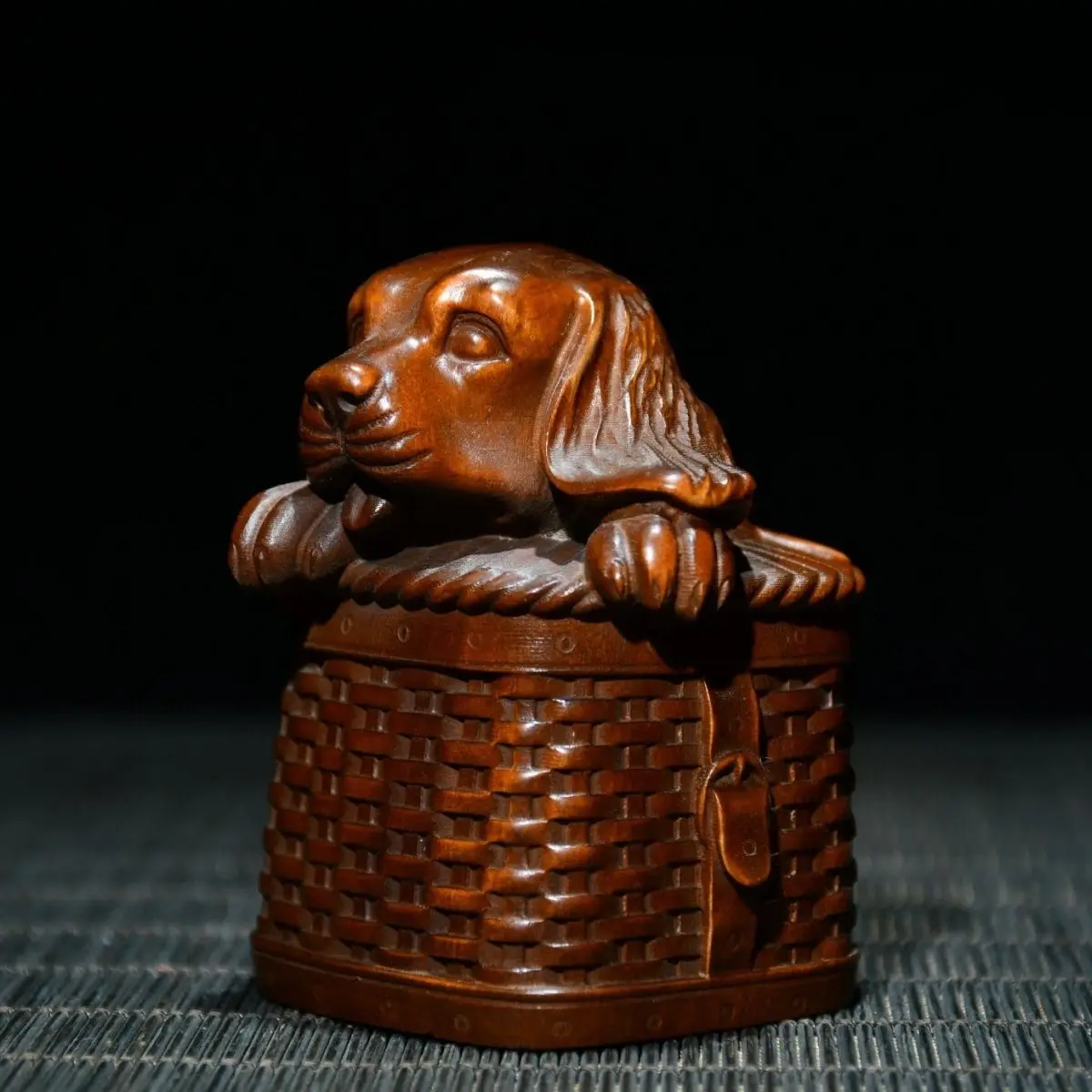Hand Carved Wood pet animal dog Statue Figurine Desktop Ornaments Home Decoration Crafts Tea Pet Decor