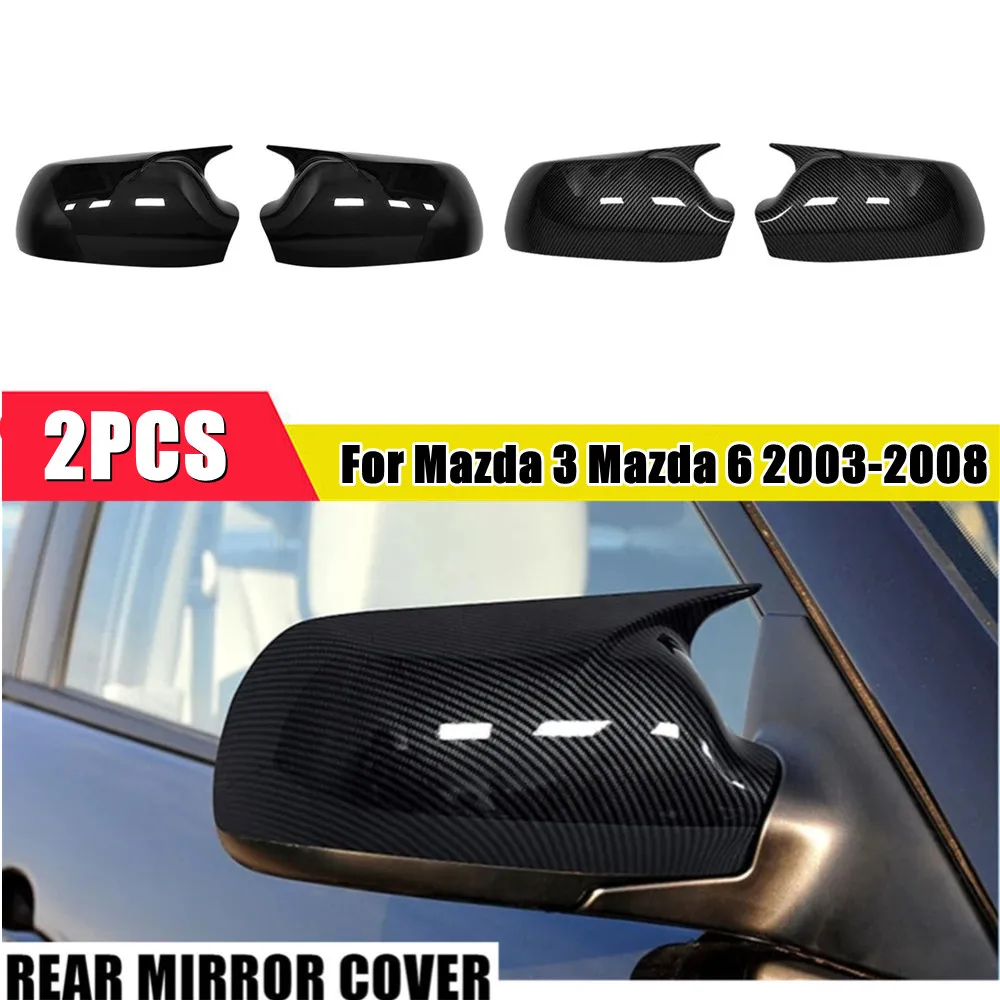 For Mazda 2 3 6 2003 2004 2005 2006-2008 ABS Car Rearview Side Mirror Cover Wing Cap Exterior Door Housing Trim Adhesive Sticker