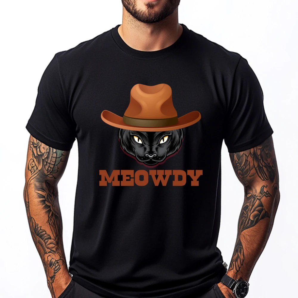 

Cat Meme Funny Mashup Between Meow And Howdy Meowdy T Shirts For Men Man Clothes Halloween