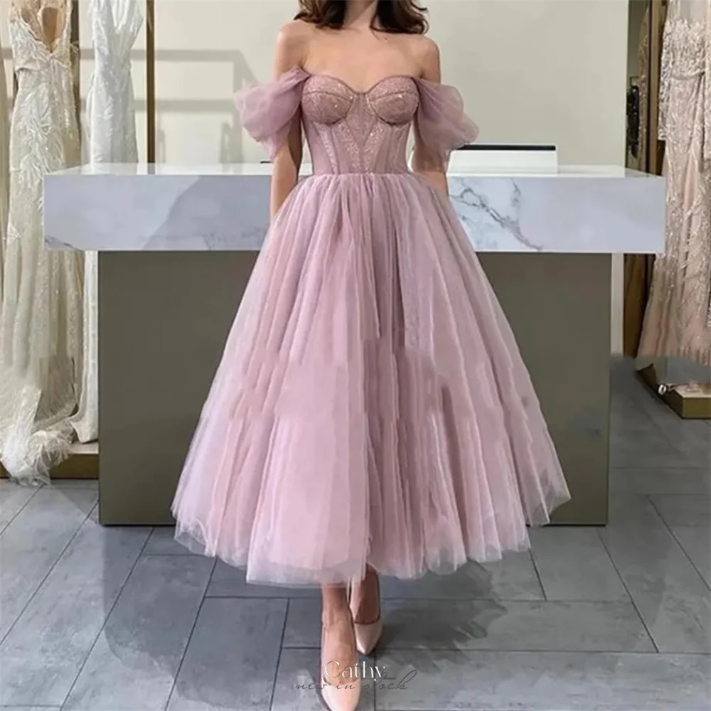 

Cathy Customized Purple Sweetheart Neck A-Line Prom Dress Glitter Sleeveless vestidos de noiva Tulle Ankle-Length Formal Evening