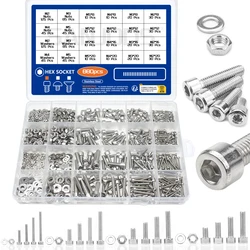 880Pcs Hexagon Hex Socket Head Cap Screw Set M2 M3 M4 M5 304 Stainless Steel Nuts & Washer Assortment Kit