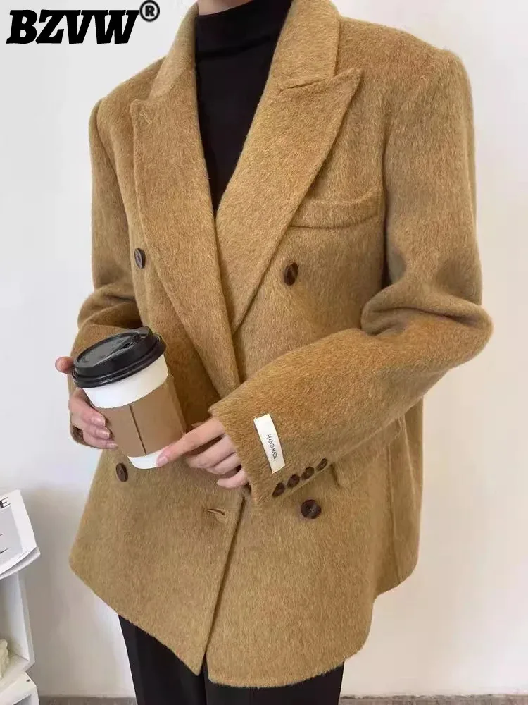 

BZVW Office Lady Woolen Blazer Women's Notched Double Breasted Solid Color Versatile Coats 202 4 Autumn New Clothing 25A8984