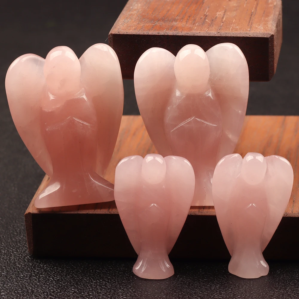 Big Size Rose Quartz Angel Figurine Natural Stone Jade Mini Animal Statue Crystal Craft Chakra Meditation Home Decor