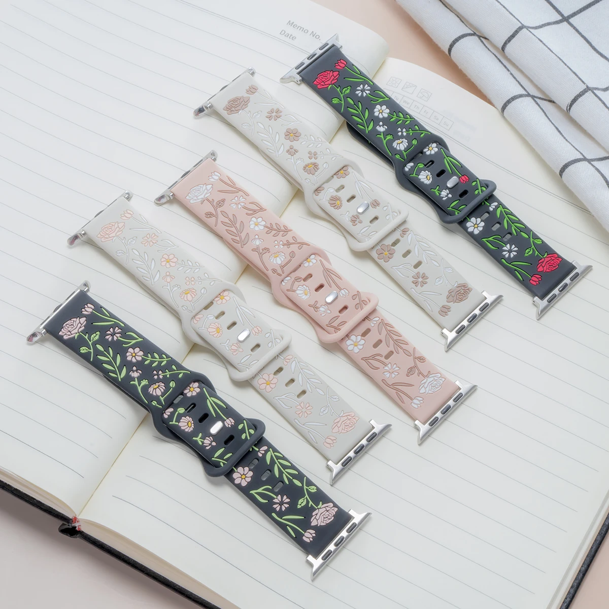 Ремешки с цветочной гравировкой для Apple Watch, ремешок 44 мм, 42 мм, 41 мм, 40 мм, 45 мм, 49 мм, 46 мм, браслет correa iwatch series 10 9 7 SE 6 8 Ultra