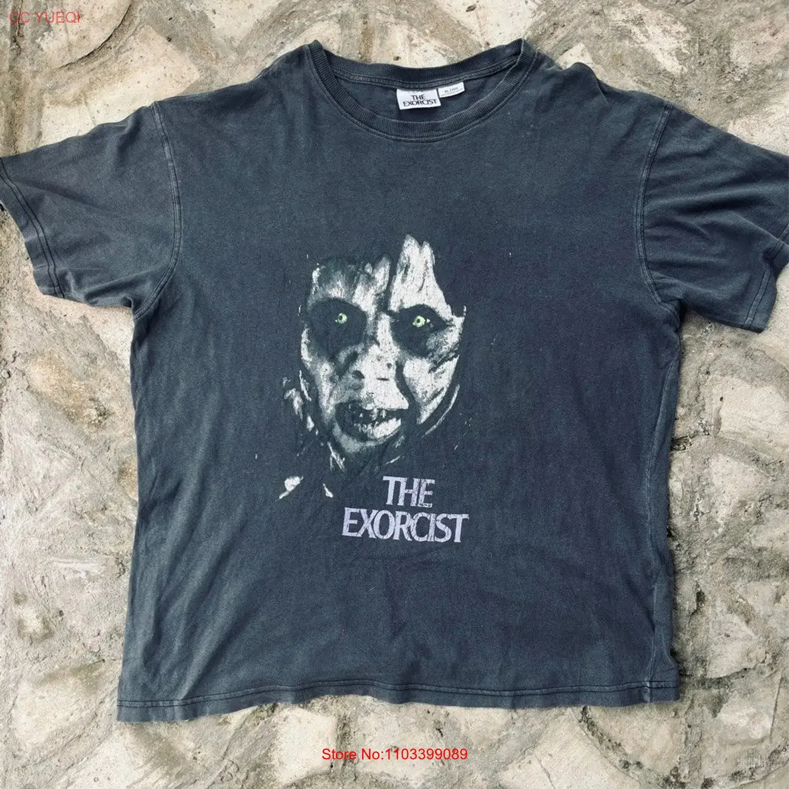 Camiseta Negra de la Película Vth The Exorcist de los 90, Algodón Grueso, Estilo Vintage, Lavada, Suave, Versátil, Casual, Unisex, Elástica, Streetwear para Hombre