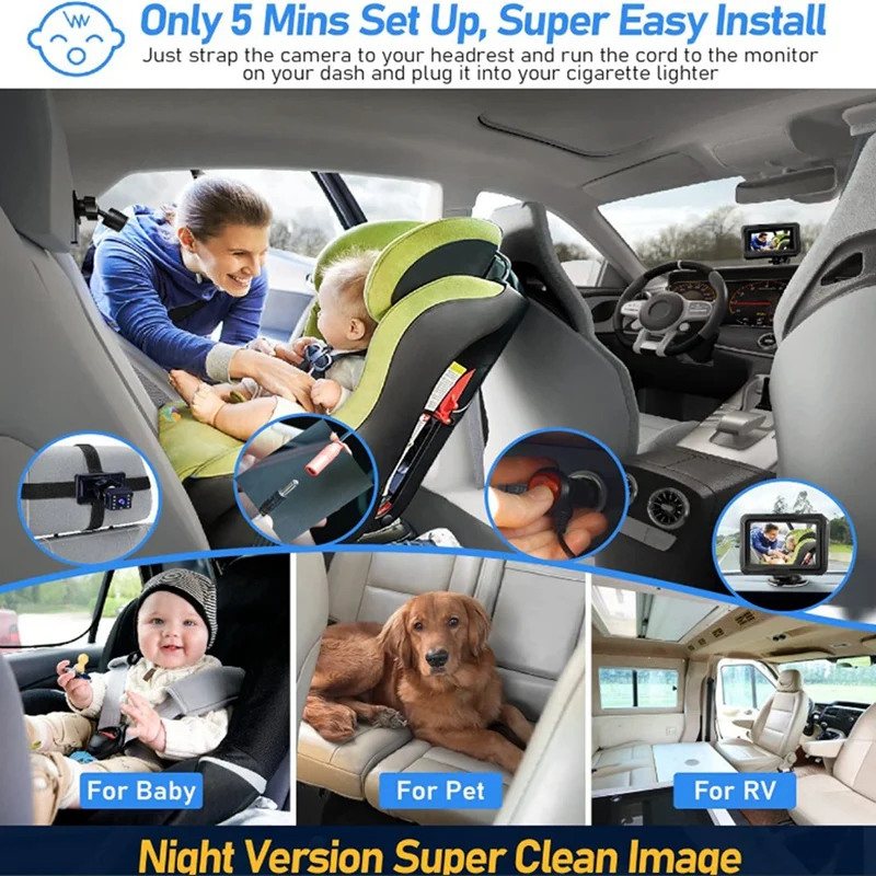 Back Seat Baby Car Camera, Car Seat Camera, Rear Baby Night Vision, Baby Car Monitor,Rearview Mirror