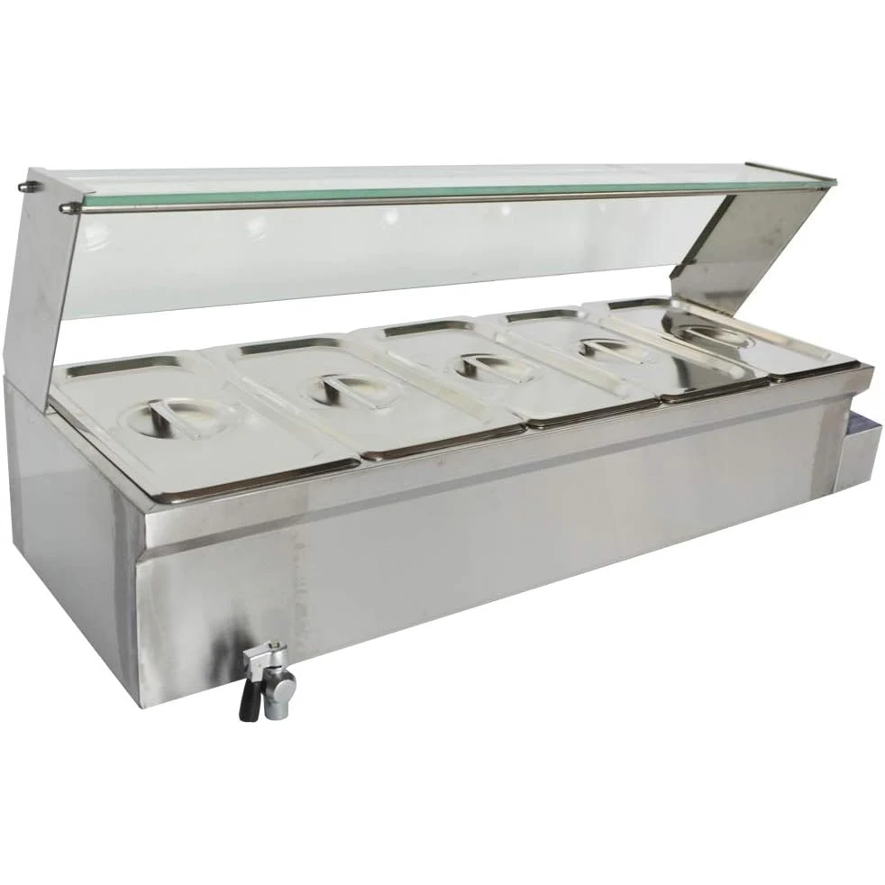Food Soup Warmer Stove Bain Marie Commercial Canteen Buffet Steam Heater 12x5.5x6inch Pan with Glass Shield 5 Pan