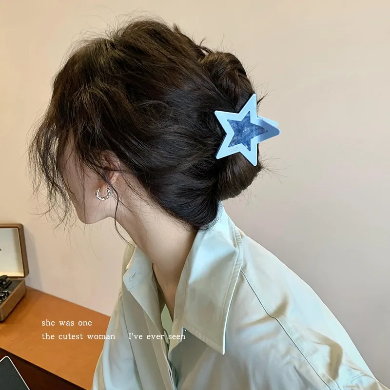 1pc Candy Color Star Grasp Clip Women's Hairpin Sweet Cool Dopamine Hairpin Acetate Headpiece Shark Clip