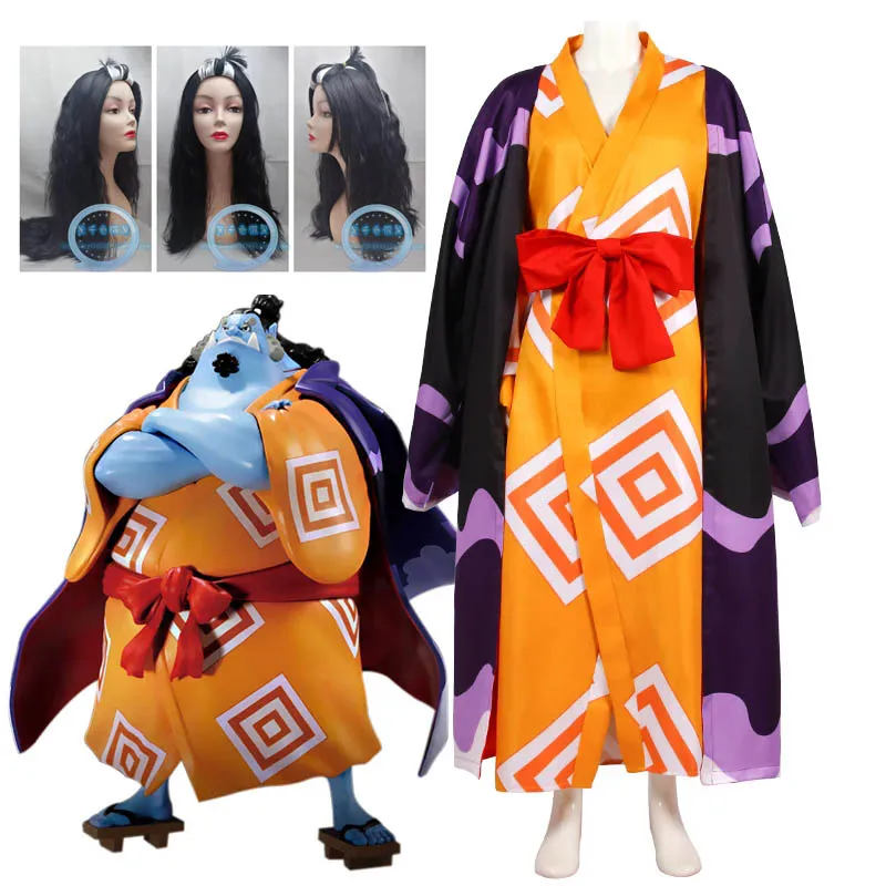 

Anime Jinbe Cosplay Costume Orange Japanese Kimono With Cape For Adult Men Women Halloween Cosplay Costume Hat Wig