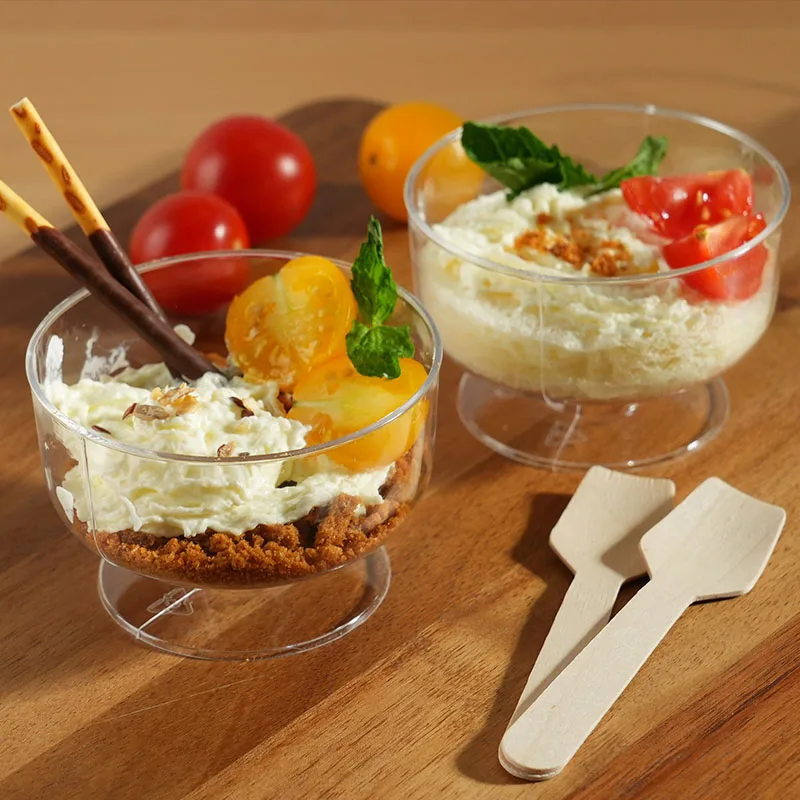 10/20 قطعة كوب تقديم الحلوى البلاستيكي الشفاف كأس الحلوى المستديرة موس كوب الآيس كريم أكواب بودنغ الفاكهة أكواب حاوية واضحة للحفلات