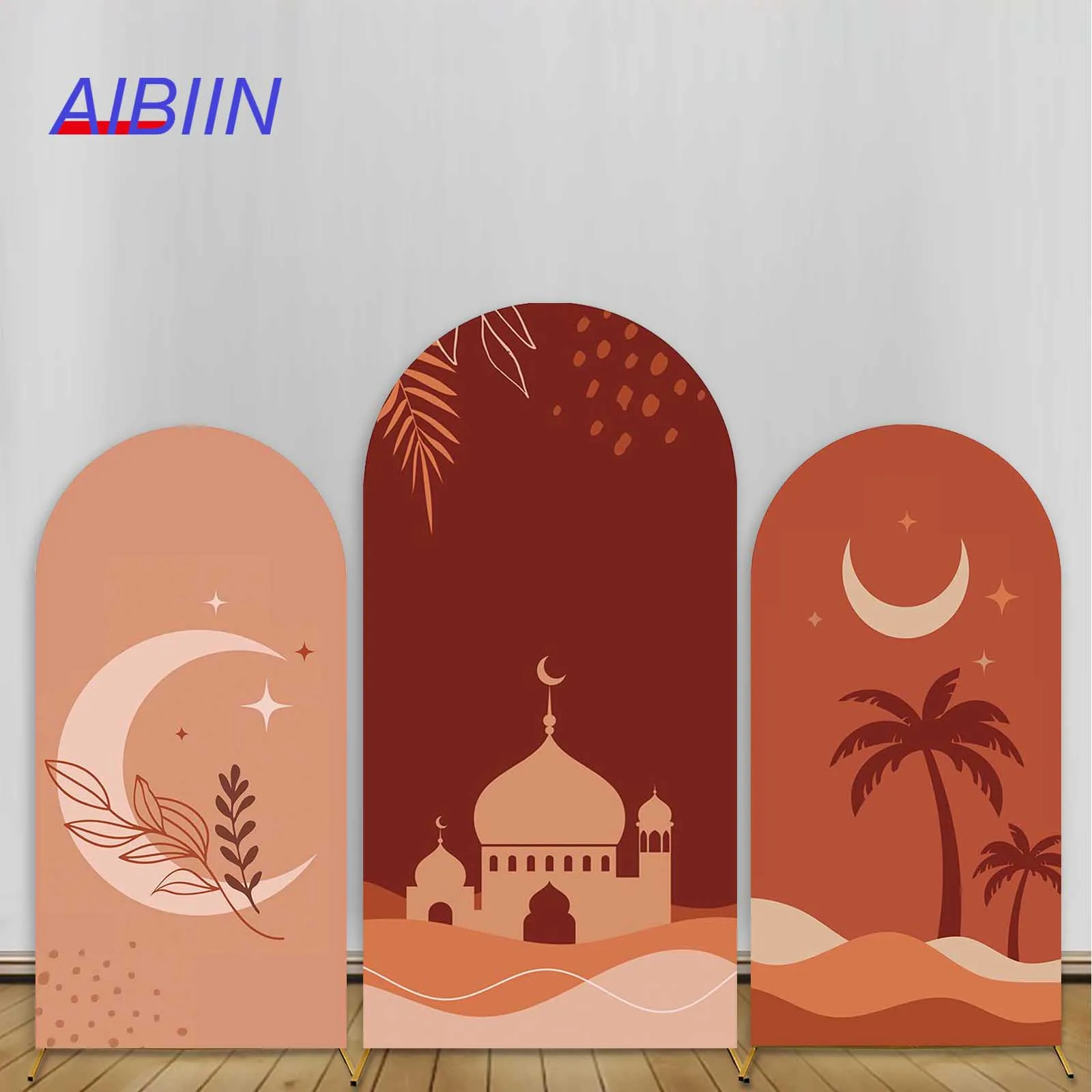 AIBIIN Arch Backdrop Cover Islamic Eid Mubarak Ramadan Moon Mosque Party Decor Bohemian Photography Background