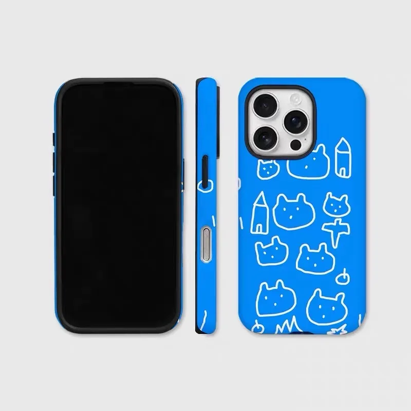 

Ins Korean Blue Sketched Cat Case for IPHONE 16 ProMax 15 14 PLUS 13 12 11 PRO Plus Acrylic TPU Two in One Magnetic Phone Cases
