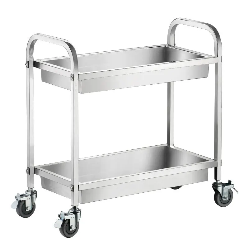 Stainless steel three-layer push dining cart, hotel collection and delivery service cart, hotel restaurant pulling goods, 2