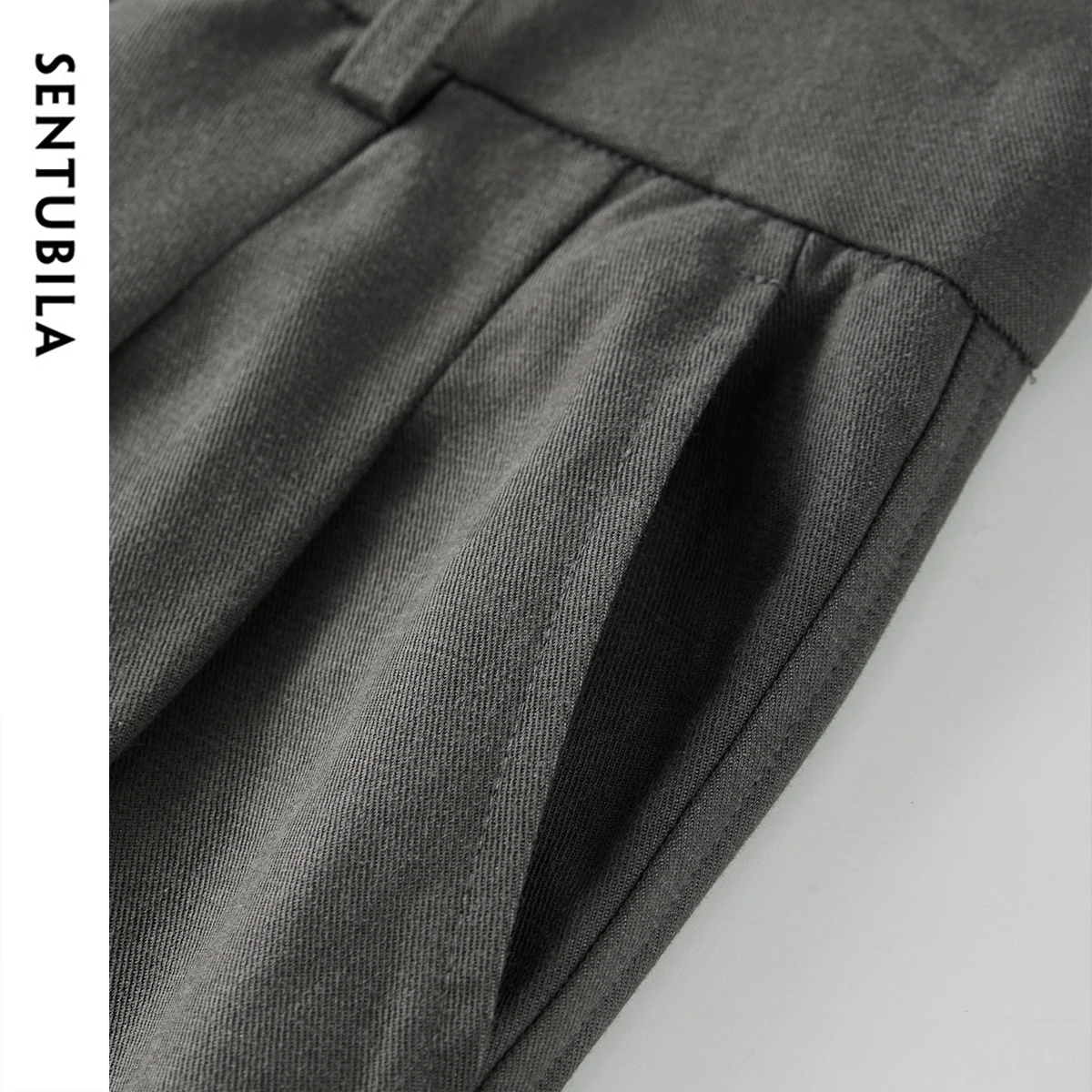 SENTUBILA Women's Summer Pants 2025 Fashion Solid High-waist Folds Pockets Trousers Simple Wide Leg Commuter Outfit W53KD3924X