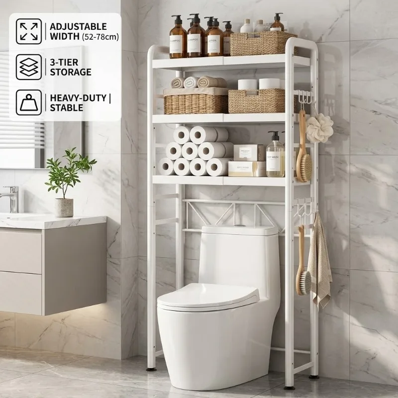 Expandable Adjustable Width Over The Toilet Storage Rack Floor Standing Bathroom Organizer Shelf Space Saving Laundry Room White
