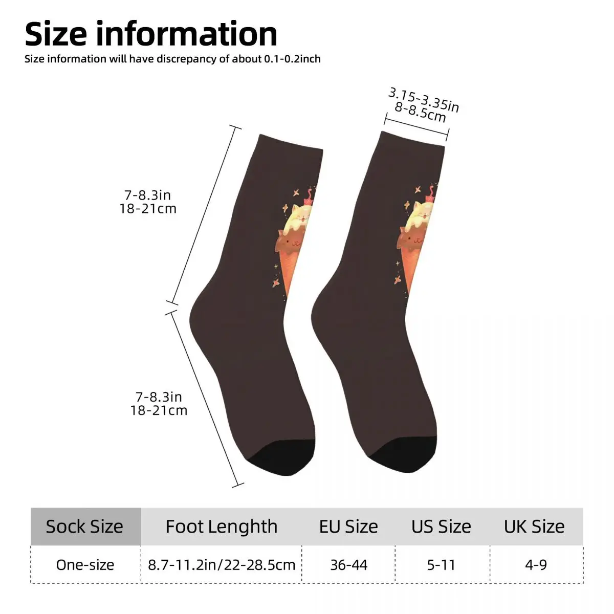 Winter Warm Fashion Unisex Cute Cat Ice Cream Cone Socks Dessert Funny Non-slip Skateboard Socks