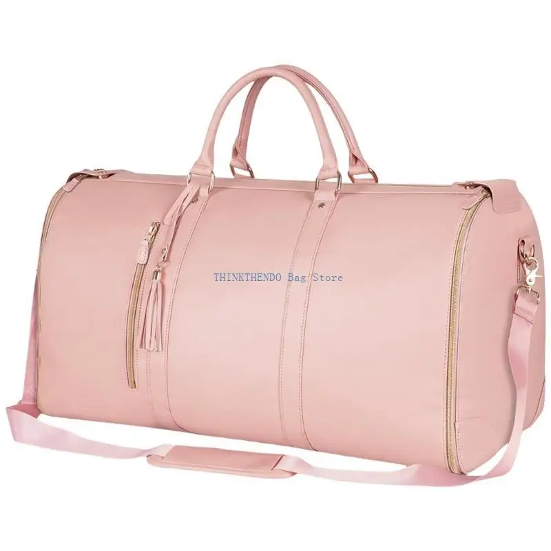 340D Folding Travel Bag with Suit Compartment Large Capacity PU Leather Waterproof Garment Bag Hanging Suitcase Suit Bag