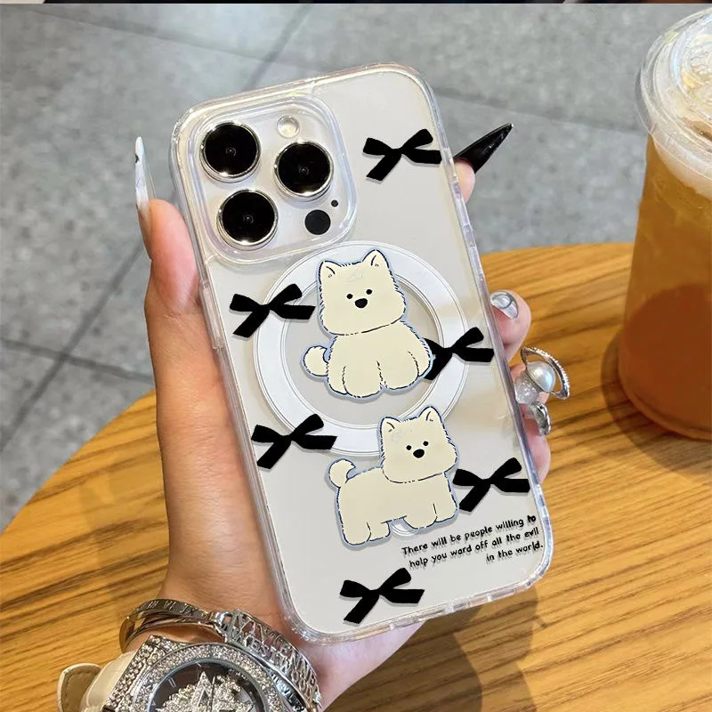 

DMAWMJ bowknots dog magnetic phone case for iphone 16 pro max 15 14 plus 13 11 12 camera protective cover for iphone xr xs max x