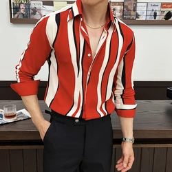 British Style new Artistic Striped Men's Shirt Fashion Long Sleeve Loose Casual Shirts Versatile Social Streetwear Men Clothing