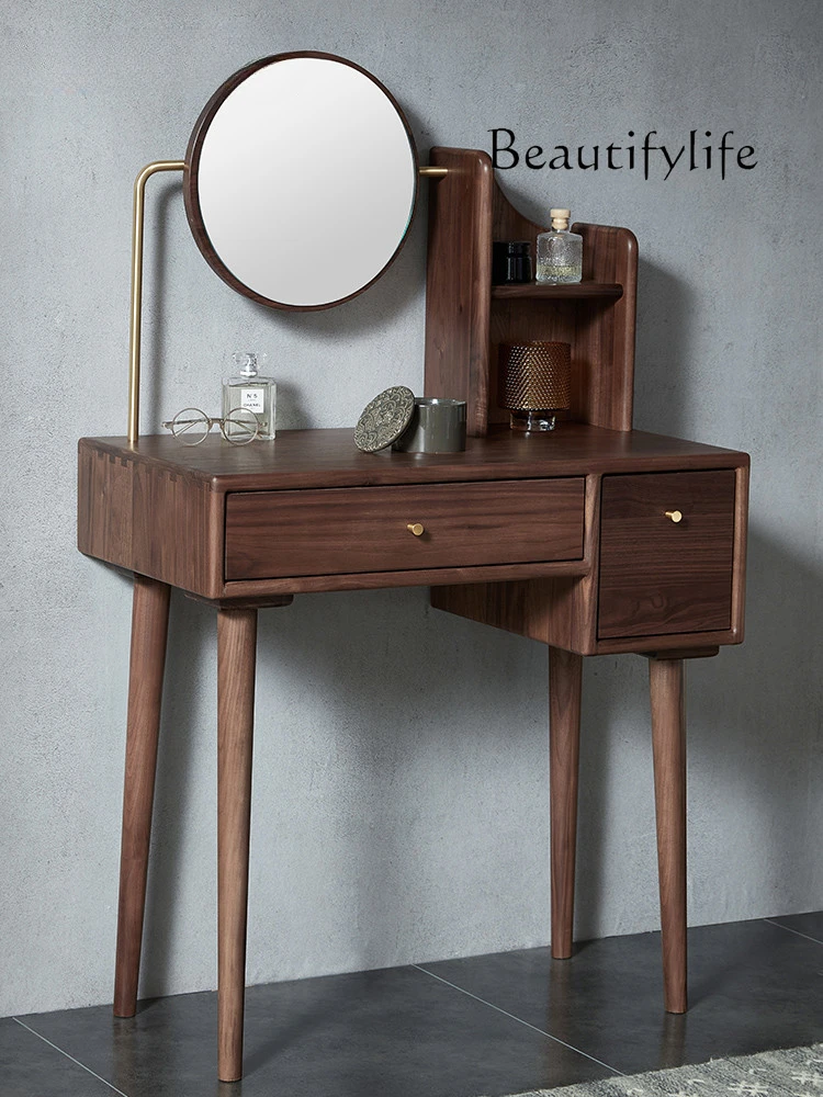 North America Black Walnut Solid Wood Dressing Table Modern Minimalist Bedroom and Household Storage Makeup Table