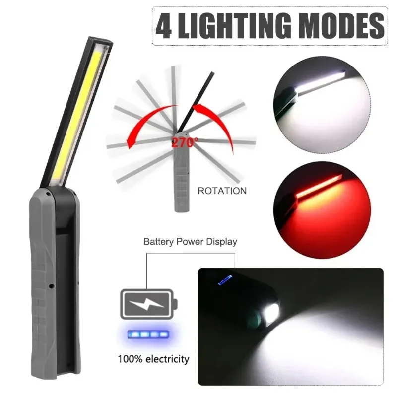 Luz de trabajo COB portátil, linterna magnética recargable por USB, lámpara de mano de inspección Flexible, luz de trabajo para exteriores