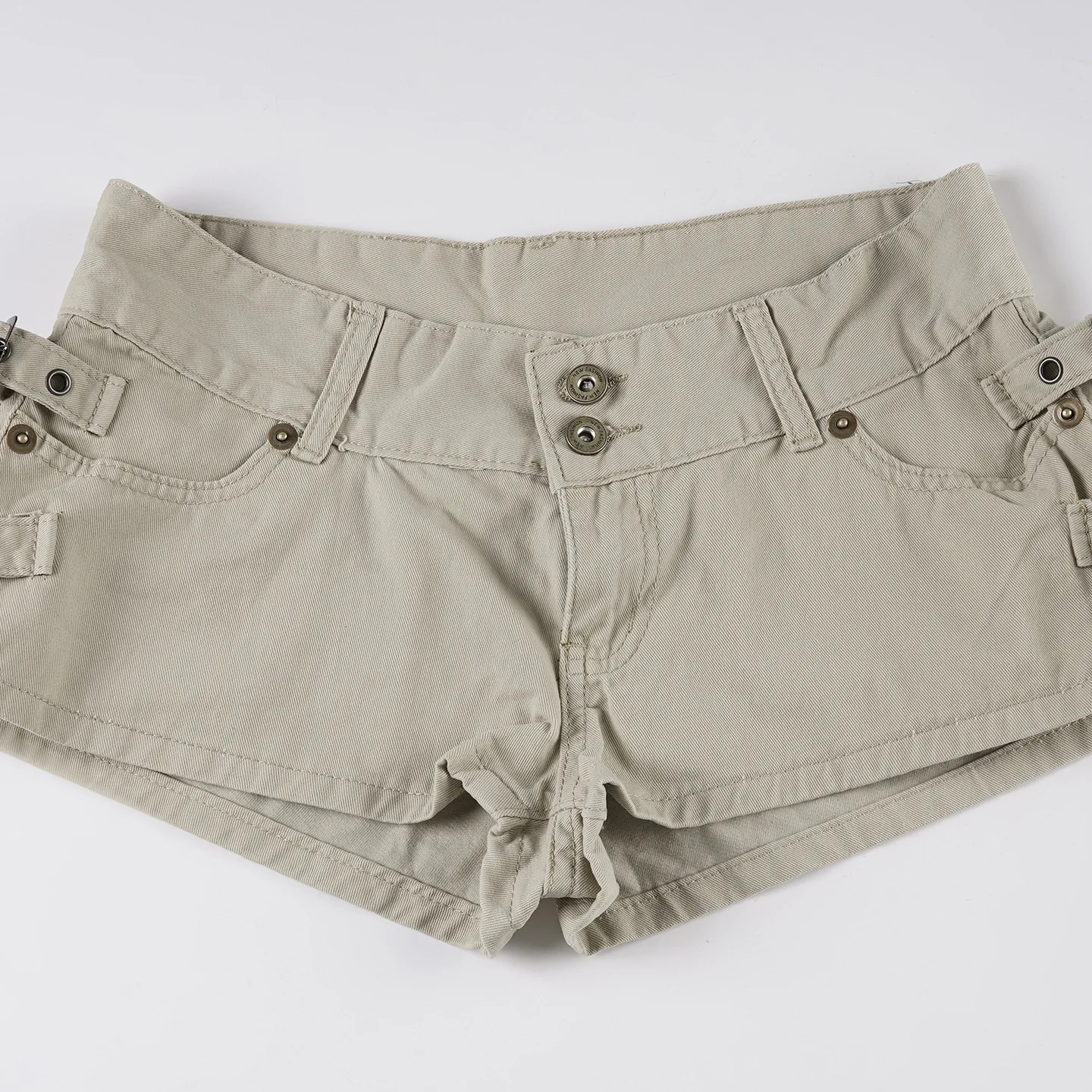 

Новые женские повседневные широкие джинсовые шорты цвета хаки с низкой посадкой и эффектом утяжки на бедрах в стиле Spice Girls для лета