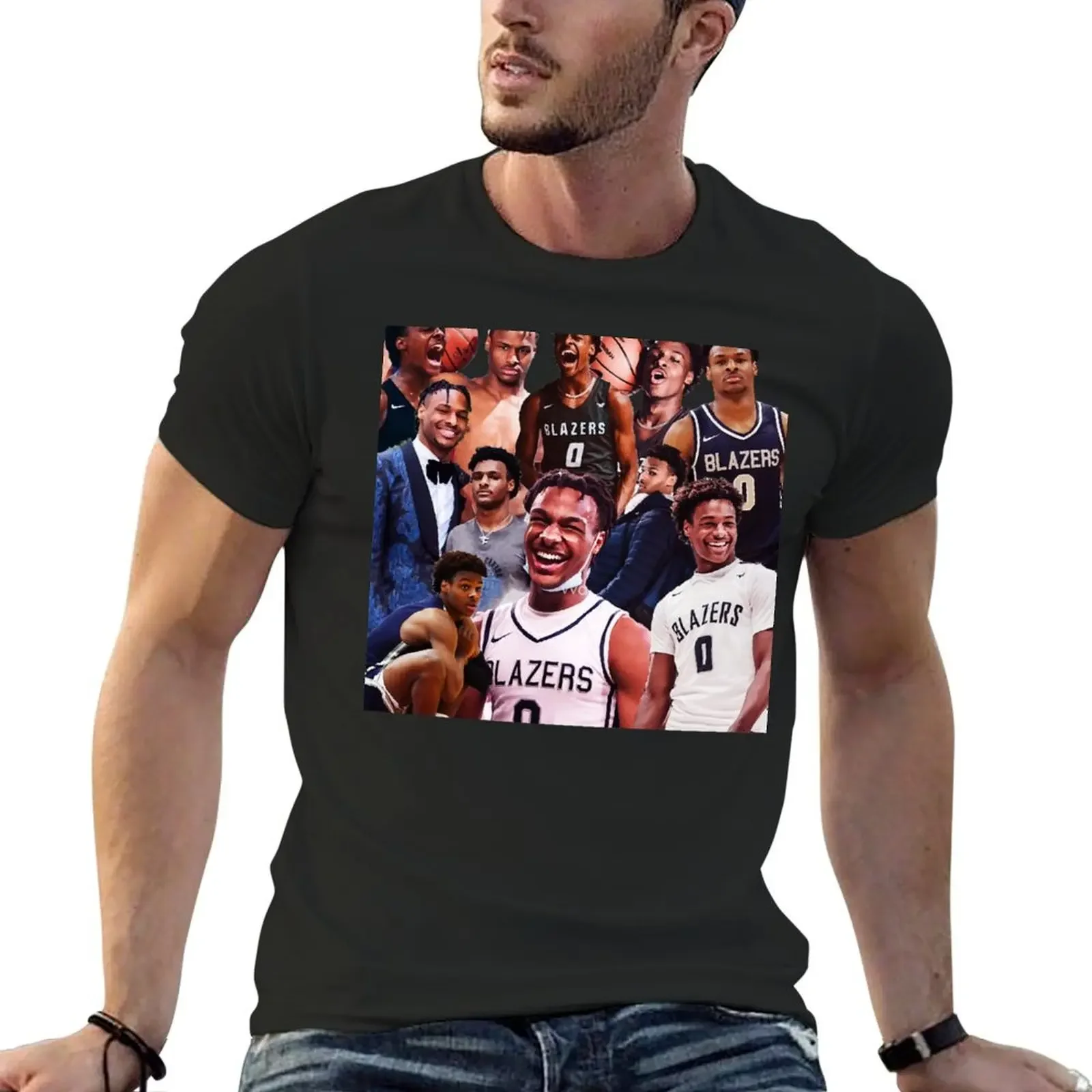 Bronny James collage poster design 2022 T-shirt cute tops funnys men t shirt