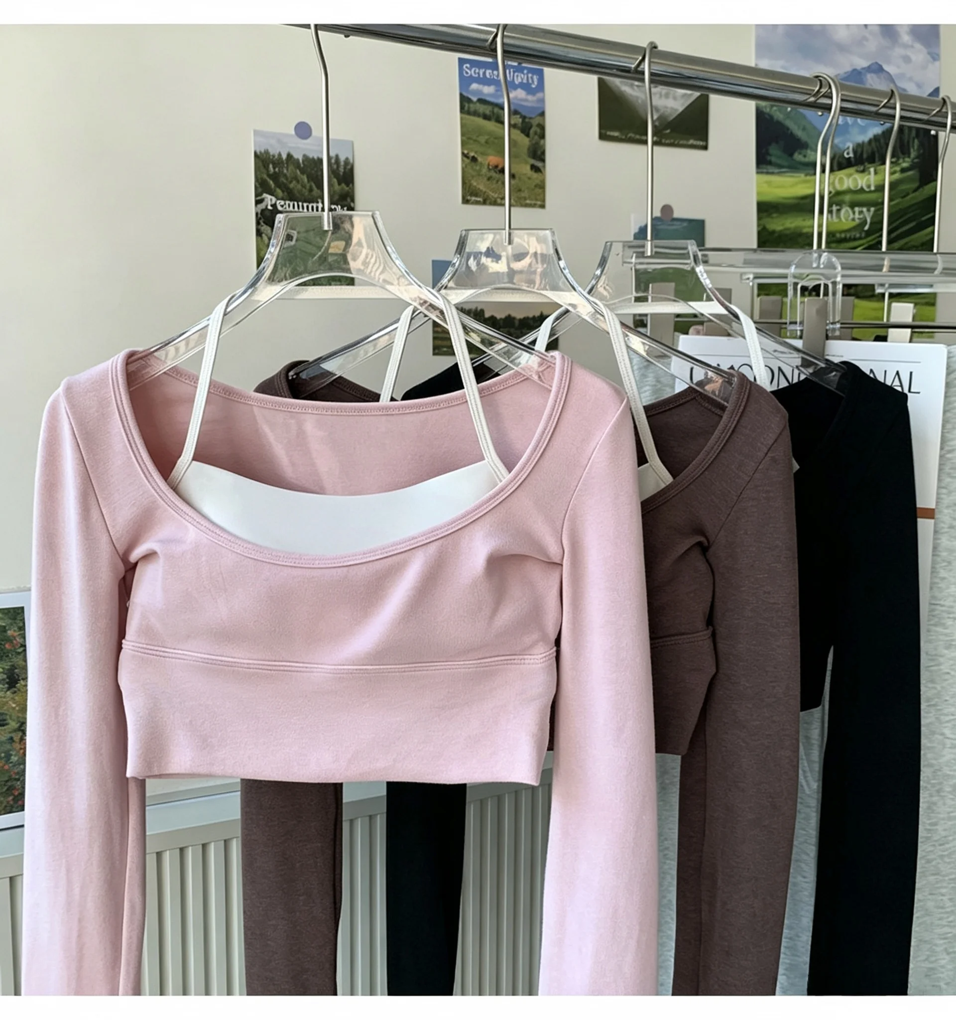 Damen Langarm-Yoga-Shirts Fitness-Brustpolster Sport-Top Kurz Elegante Tanz-Yoga-Kleidung Gym-Pilates-Tops – Detail 9