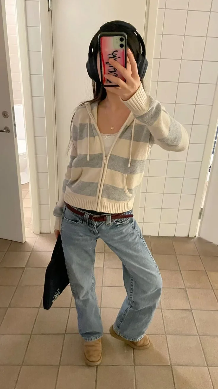 Gestreifte gestrickte abgeschnittene Pullover Strickjacke Frauen Herbst Langarm mit Kapuze Reißverschluss kurze Streetwear Strickwaren Pullover Y2K Crop Tops – Detail 9