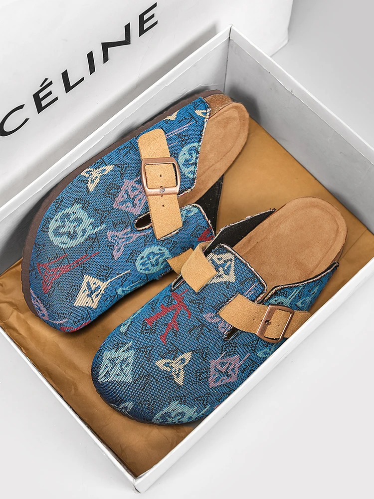 Designer Breathable High Quality Men's Shoe Lightweight Slip-On Bean Bean Sandals Half Sole Summer Casual Shoes Round Toe