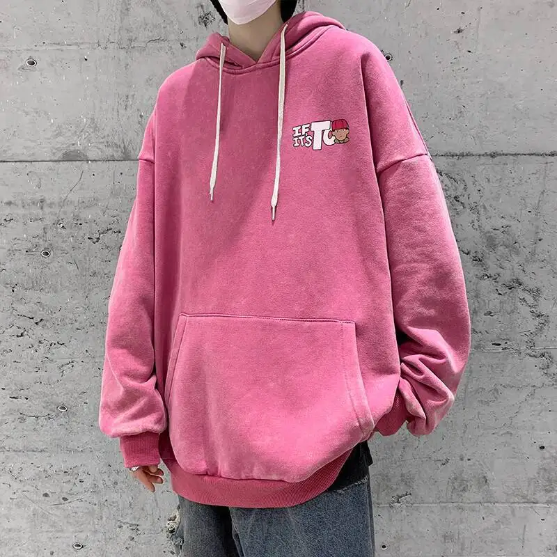 Pink Graphic Hoodie for All Genders Oversize Niche High Street Fashionable Ins Outerwear