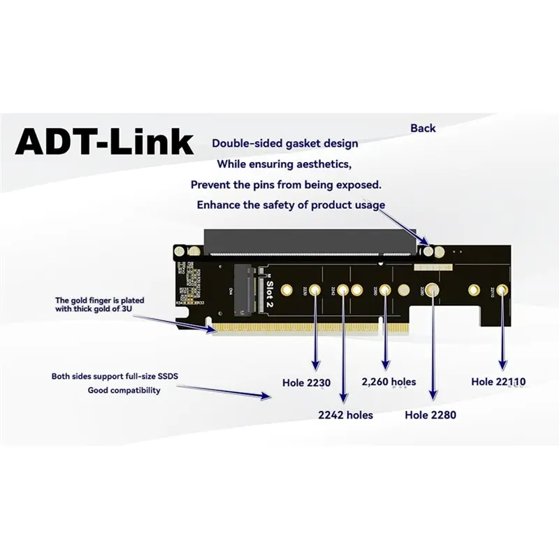 ADT-LINK Pcie 5.0 X16 To X8+ X4+ X4 Split Expansion Adapter Card GEN5 Riser Card Half Full Height For 22110-2230 M. 2 Nvme SSD
