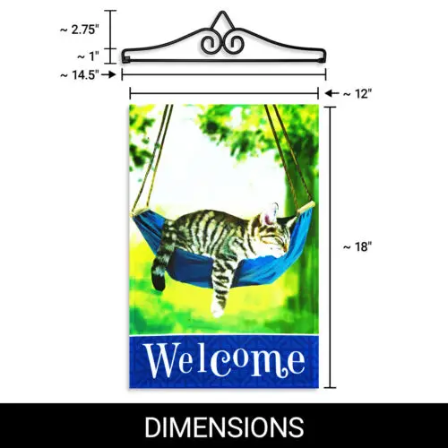 Garden Flag Welcome Sleeping Kitten 12x18IN & Hanger 14IN Printed Poly